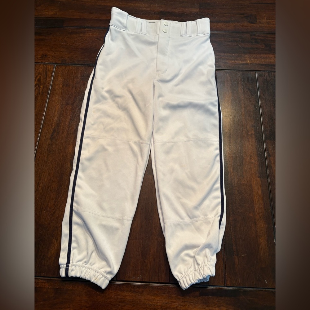 Champro Boys White Baseball Pants with Navy Blue Piping size L
